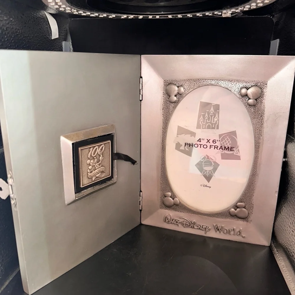 Disney Silver Pewter Picture Frame 100 Years of Magic Mickey Case Collector Pin